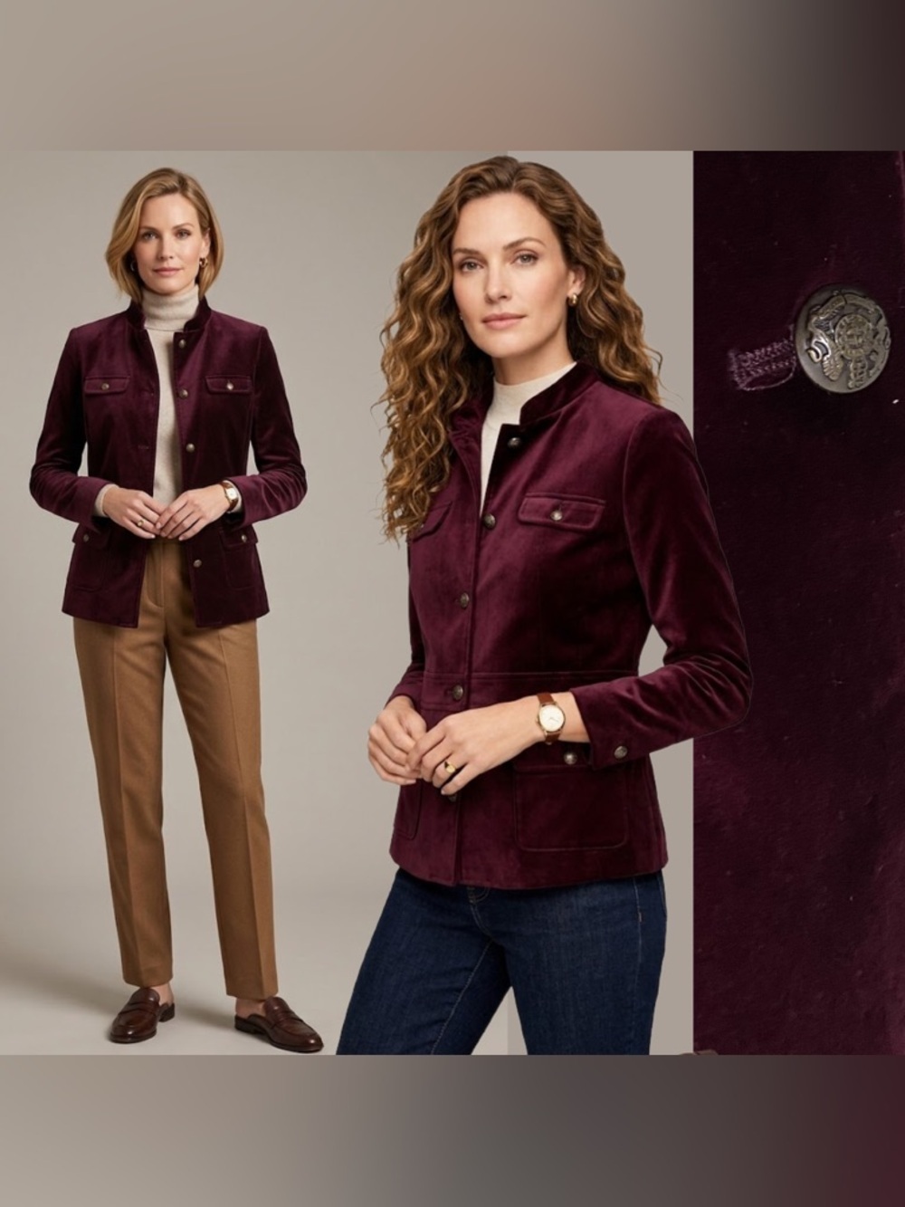 Talbots Velvet Blazer Utility Jacket Burgundy Wine Preppy Old Money Tailored 12P
